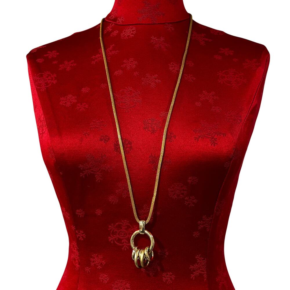 Vintage 1990's chain necklace with gold rings pendant chunky rope style 34"